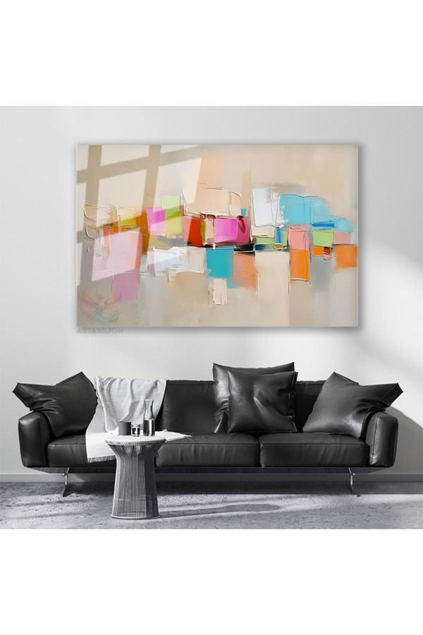 Cam Yatay Duvar Tablosu Cam Soyut Renk Sanati5 Ev Ofis Salon Modern Duvar Tablosu - Image 1