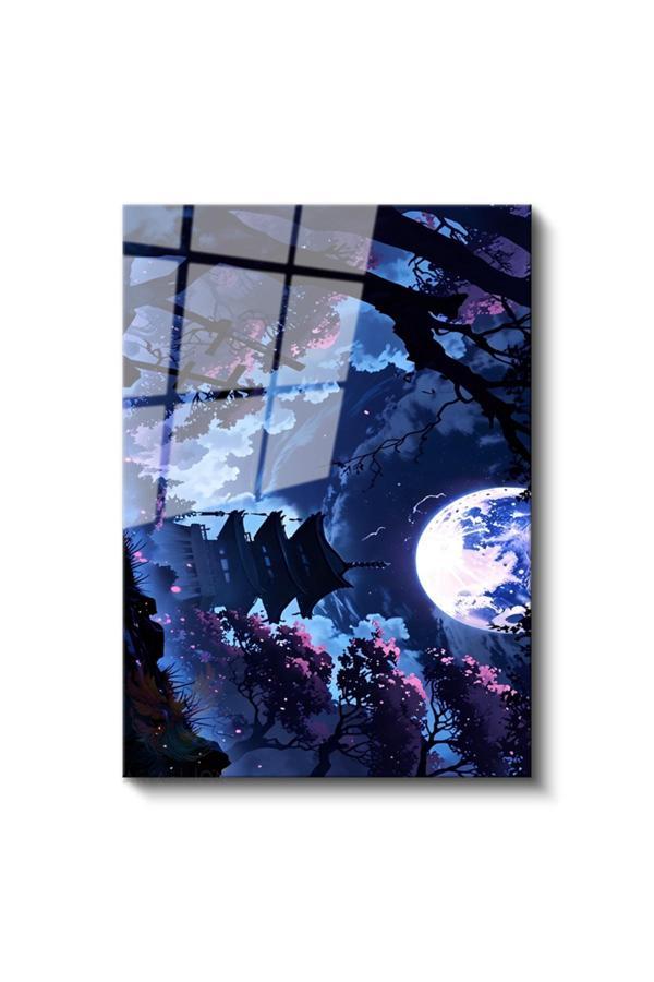 Cam Dikey Duvar Tablosu Cam Dolunay Japonya Ev Ofis Salon Modern Duvar Tablosu - Image 1