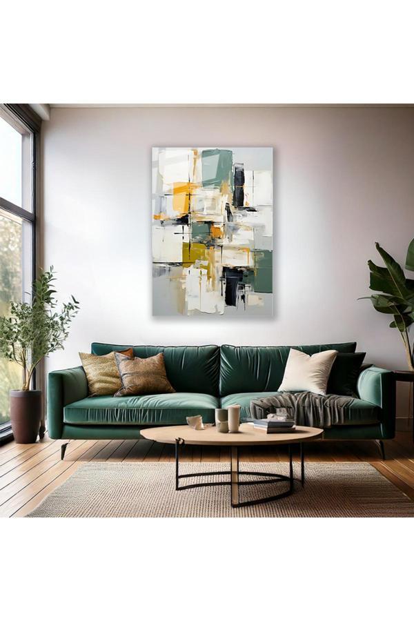 Yağlı Boya Görünümlü Soyut Cam Tablo Sade Şık Modern Oturma Odası Tablosu Cam Duvar Tablosu - Image 1