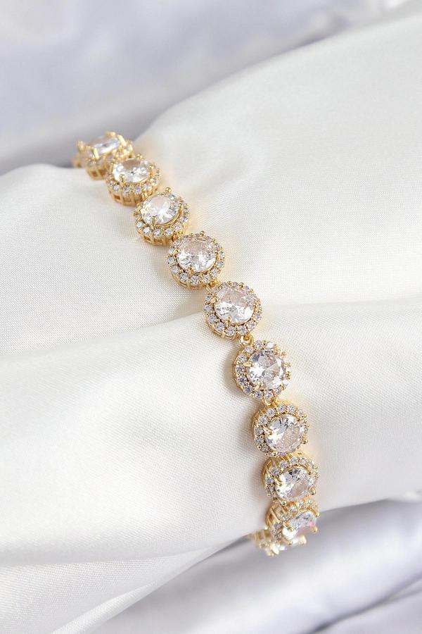 Pirinç Zirkon Taşlı Daire Baget Model Gold Renk VIP Seri Kadın Bileklik - Image 1
