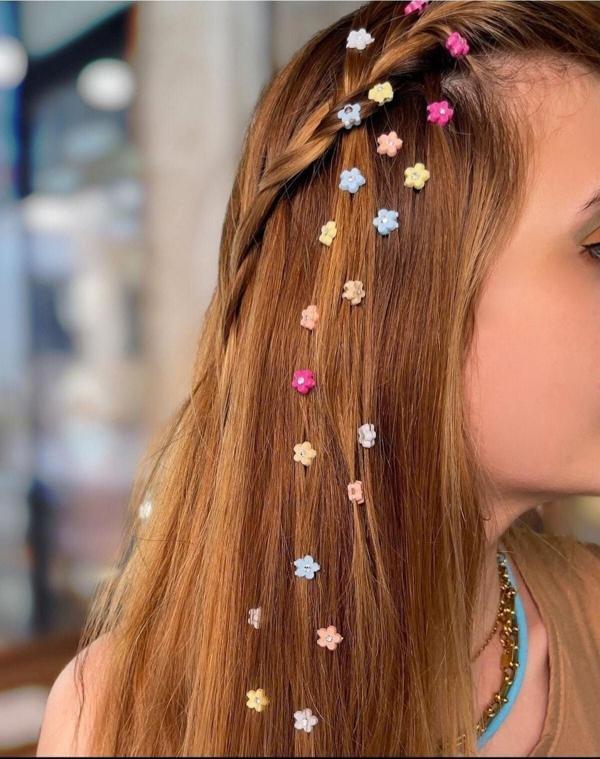 Eflamel Design Kristal Taşlı Çiçek Figürlü Renkli Örgü Boncuğu Saç Aksesuarı 20 Li - Image 1