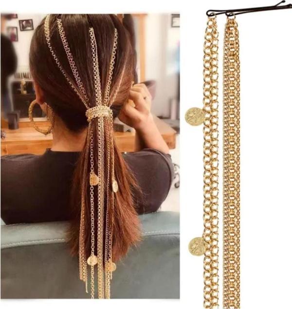 Eflamel Design Kristal Taşlı Incili Gelin Tacı Gold Saç Zinciri Saç Aksesuarı, Nikah,düğün,kına,nişan Tacı - Image 1