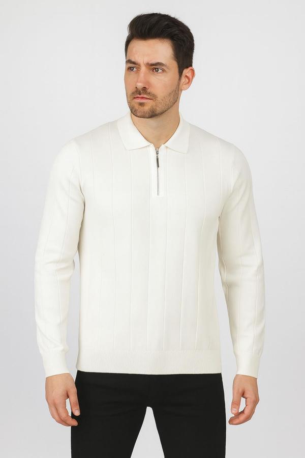 Slim Fit Polo Yaka Uzun Kol Erkek Triko - 7424 - Image 1