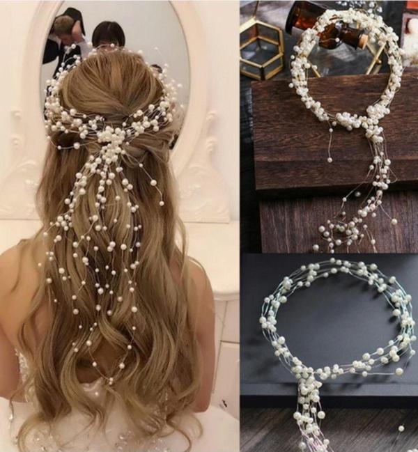 Eflamel Design Kristal Taşlı Incili Gelin Tacı Saç Aksesuarı Büyük Boy Nişan, Düğün, Kına, Nikah Tacı Saç Aksesuarı - Image 1