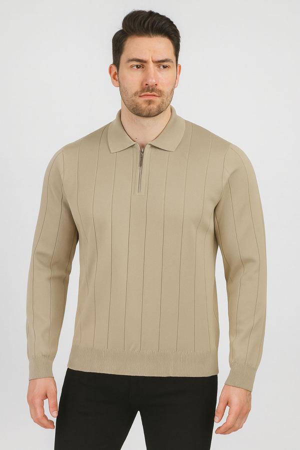 Slim Fit Polo Yaka Uzun Kol Erkek Triko - 7424 - Image 1