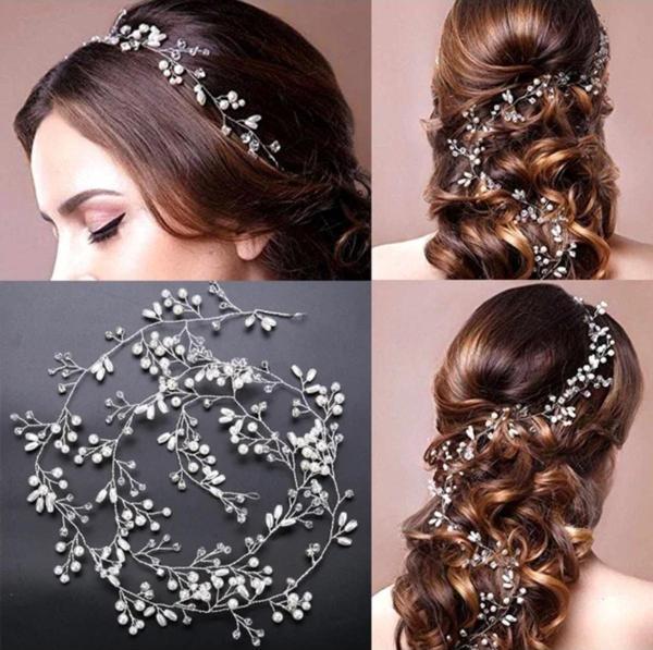 Eflamel Design Kristal Taşlı İncili Gelin Tacı Saç Aksesuarı Kırmızı Sarmaşık Nişan, Nikah,Düğün Tacı 135 cm - Image 1
