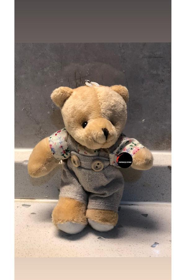 Sevimli Elbiseli Tulumlu Ayıcık Peluş Oyuncak Anahtarlık Uyku Arkadaşı Hediyelik 12 CM - Image 1