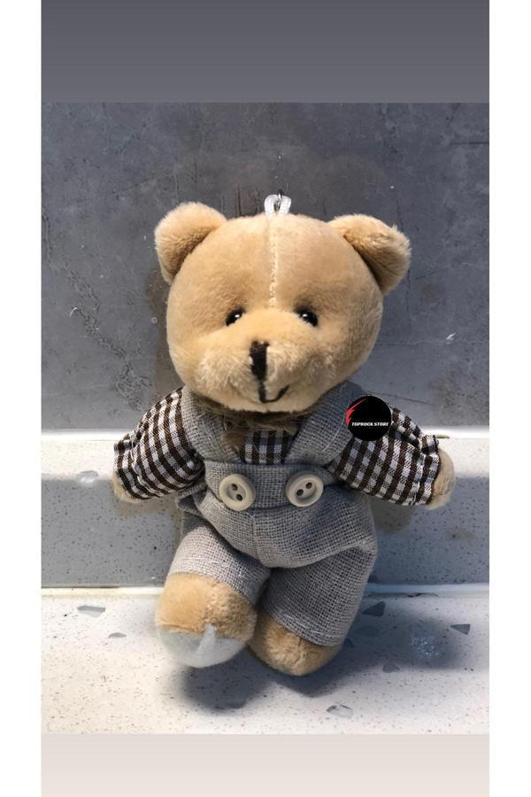 Sevimli Elbiseli Tulumlu Ayıcık Peluş Oyuncak Anahtarlık Uyku Arkadaşı Hediyelik 12 CM - Image 1
