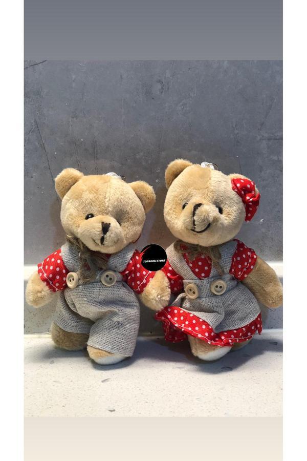 Sevimli Elbiseli Tulumlu Ayıcık Peluş Oyuncak Anahtarlık Uyku Arkadaşı Hediyelik 12 CM Sevgiliye Eşe - Image 1