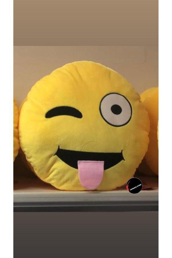 Dil Çıkartan Emoji Yastık 35 Cm Büyük Boy Hediyelik Uyku Arkadaşı - Image 1
