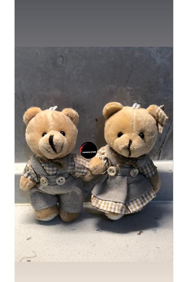 Sevimli Elbiseli Tulumlu Ayıcık Peluş Oyuncak Anahtarlık Uyku Arkadaşı Hediyelik 12 CM Sevgiliye Eşe - Image 1