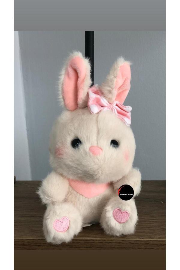 Sevimli Tavşan Peluş Oyuncak Kurdelalı Kalpli Hediyelik Uyku Arkadaşı 15 Cm - Image 1