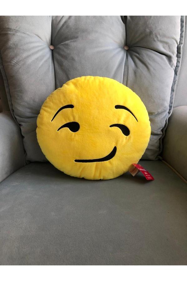 Sarı Emoji Yastık – Gülümseyen Surat Dekoratif Peluş Minder 35 cm - Image 1