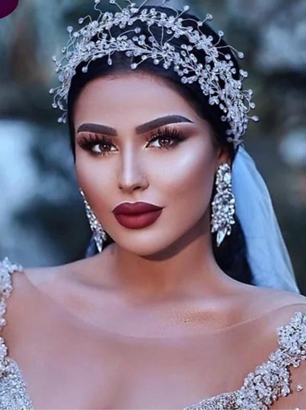 Eflamel Design Kristal Taşlı Incili Gelin Tacı Saç Aksesuarı, Nişan, Düğün,kına,nikah,tacı Saç Aksesuarı 33 Cm - Image 1