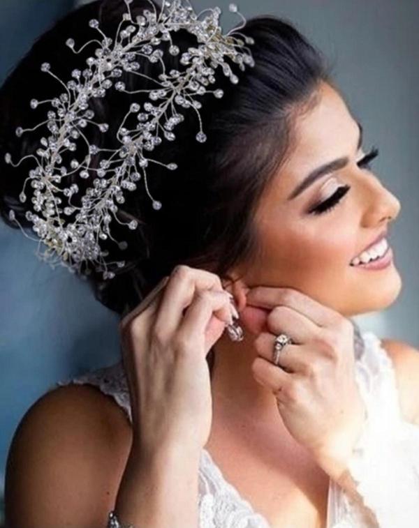 Eflamel Design Kristal Taşlı Incili Gelin Tacı Saç Aksesuarı, Nişan, Düğün,kına,nikah,tacı Saç Aksesuarı 65 Cm - Image 1