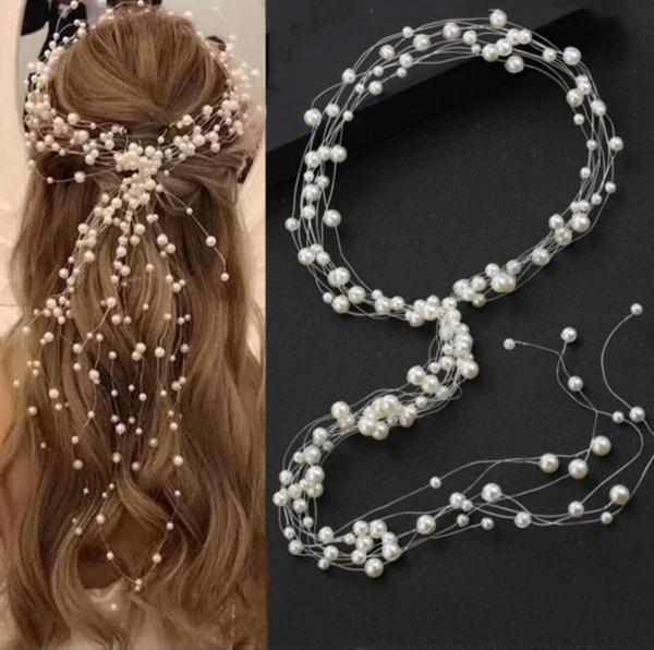 Eflamel Design Kristal Taşlı Kırmızı Renk Zarif Ful İncili Gelin Tacı Saç Aksesuarı Nişan,Nikah,Kına Saç Aksesuarı - Image 1