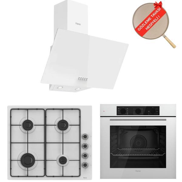 Ferre FlowArt Dolce  Beyaz  Ankastre Set   ( D087 + EL066 EMAYE OCAK  + QBL62CB ) - Image 1