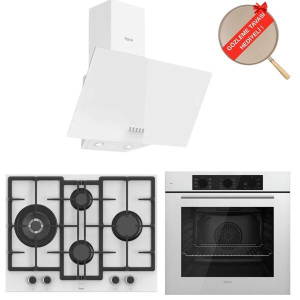 Ferre FlowArt Yeni Seri Premo  Beyaz  Ankastre Set   ( D087 + ED076-WFA - WOK  + QBL62CB ) - Image 1