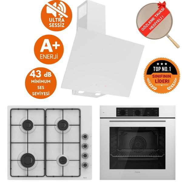 Ferre SilenArt Dorio Ultra Sessiz Beyaz  Ankastre Set  ( D081 -SA + EL066  EMAYE OCAK + QBL62CB ) - Image 1