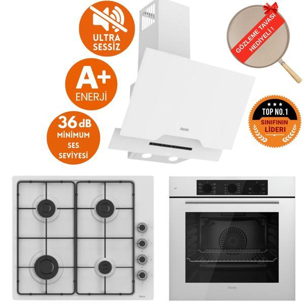 Ferre SilenArt Riggo Ultra Sessiz Beyaz  Ankastre Set  ( D064 -SA + EL066  EMAYE OCAK + QBL62CB ) - Image 1