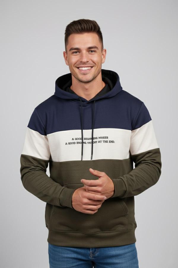 DeepSEA Erkek Lacivert Dar Kesim Süet Kumaş Sweatshirt – Kapüşonlu & Şık Tasarım Sweatshirt 2608510 - Image 1