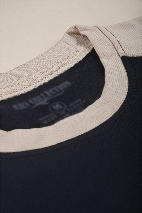 DeepSEA Erkek Lacivert Fitilli Şardonlu Sweatshirt - Pamuklu, Likralı, Rahat Kalıp Sweatshirt 2601510 - Image 1