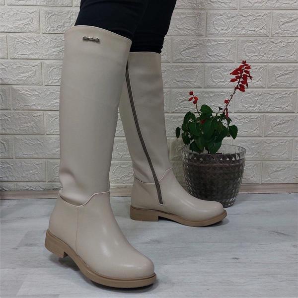 Pierre Cardin 52500 Krem  Fermuarlı 43cm İçi Kürklü Bayan Çizme - Image 1