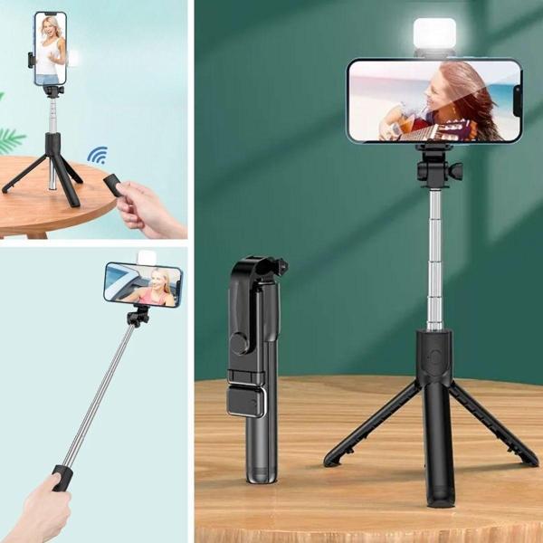 Kendiliğinden Işıklı Masaüstü Tripod Obilen Telefon Tutuculu Kablosuz Kumandalı Selfie Çubuğu - Image 1