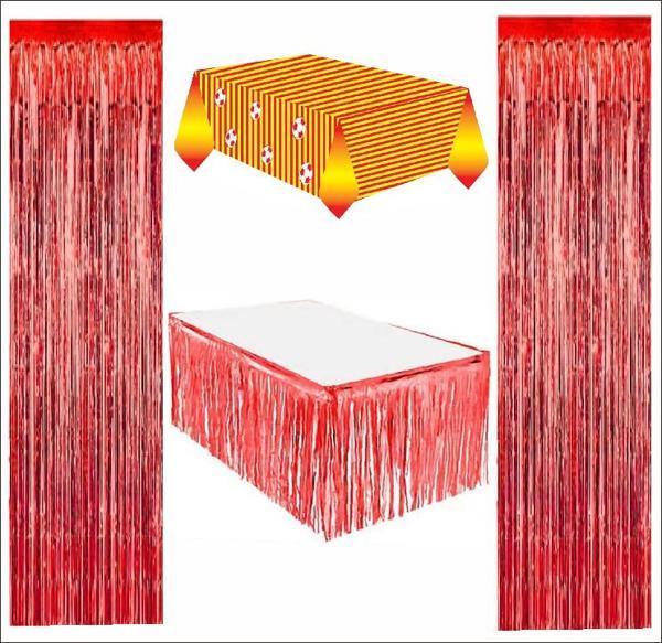 Taraftar Sarı Kırmızı Masa Örtüsü, Kırmızı Masa Eteği, 2 Adet Kırmızı Arka Fon - Image 1