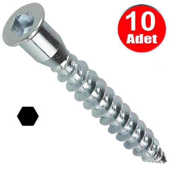 Alyan Başlı Kabin Vidası 5cm  Mobilya Tv Ünite Dolap Sehpa Montaj Birleştirme Vida Aparatı -10 Adet - Image 1