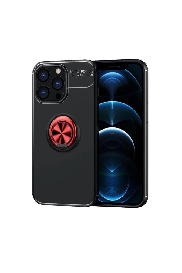 iPhone 13 Pro Max Kılıf Range Yüzüklü Silikon - Siyah-Kırmızı-(5796) - Image 1
