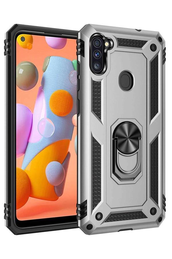Samsung Galaxy A11 Kılıf Sofya Yüzüklü Silikon Kapak - Gümüş-(5796) - Image 1