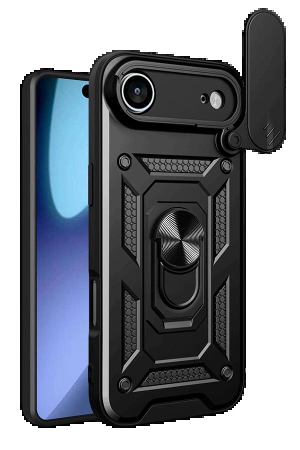 Apple iPhone 17 Air Pars Lens Yüzüklü Silikon - Siyah-(5796) - Image 1