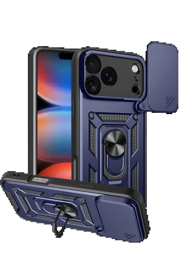 Apple iPhone 17 Pro Max Pars Lens Yüzüklü Silikon - Lacivert-(5796) - Image 1