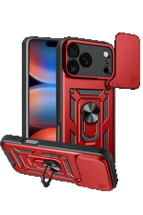 Apple iPhone 17 Pro Max Pars Lens Yüzüklü Silikon - Kırmızı-(5796) - Image 1