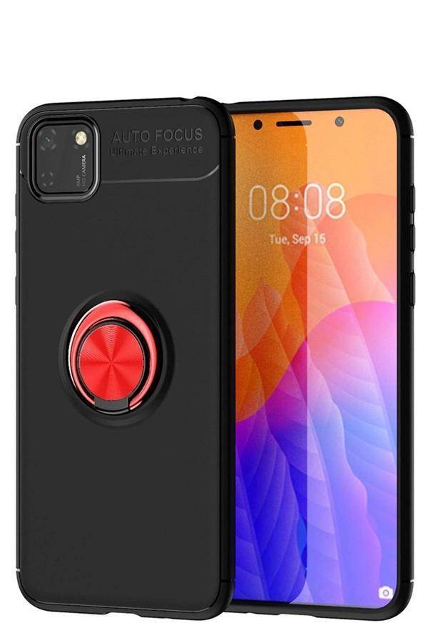 Huawei Y5P Kılıf Range Yüzüklü Silikon - Siyah-Kırmızı-(5796) - Image 1