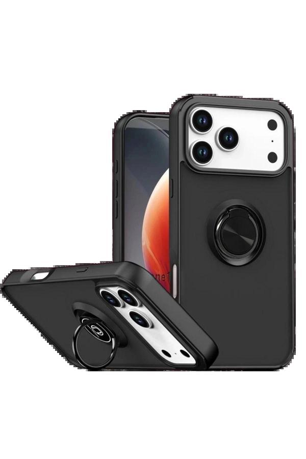 Apple iPhone 17 Pro Max Montreal Yüzüklü Silikon Kapak - Siyah-(5796) - Image 1