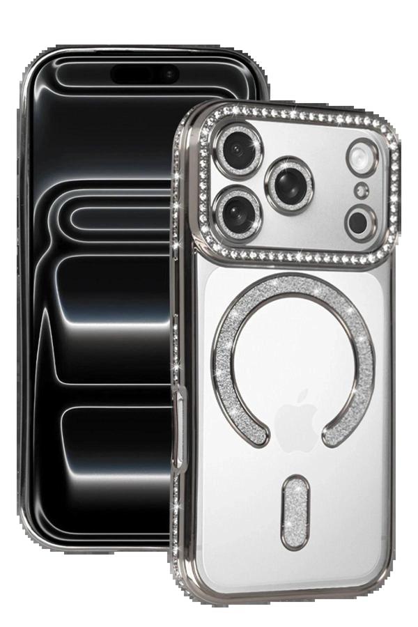 Apple iPhone 17 Pro Joke Simli Magneticsafe Kılıf - Gümüş-(5796) - Image 1