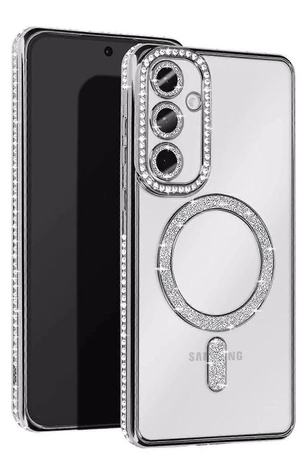 Samsung Galaxy A55 5G Joke Simli Magneticsafe Kılıf - Gümüş-(5796) - Image 1