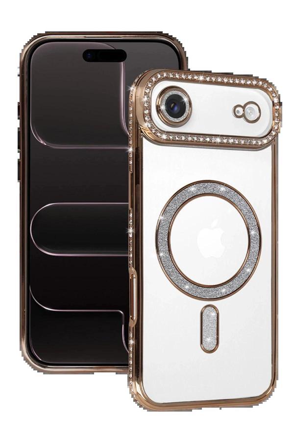 Apple iPhone 17 Air Joke Simli Magneticsafe Kılıf - Gold-(5796) - Image 1