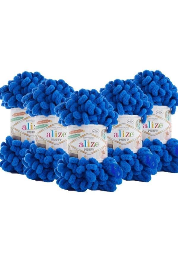 Alize ( 5 Adet ) Puffy 141 Koyu Mavi El Örgü Iplikleri Panduf Battaniye Ipi Atkı Hırka Paspas Ipliği - Image 1
