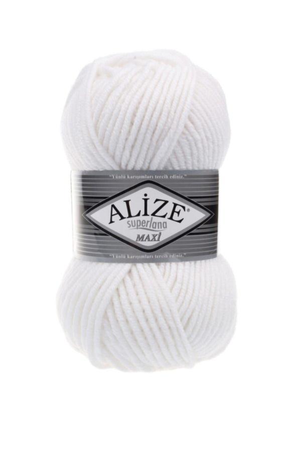Alize ( 5 Adet ) Superlana Maxi El Örü Iplikleri Yelek Hırka Ipi Atkı Kazak Ipliği 55 Beyaz - Image 1
