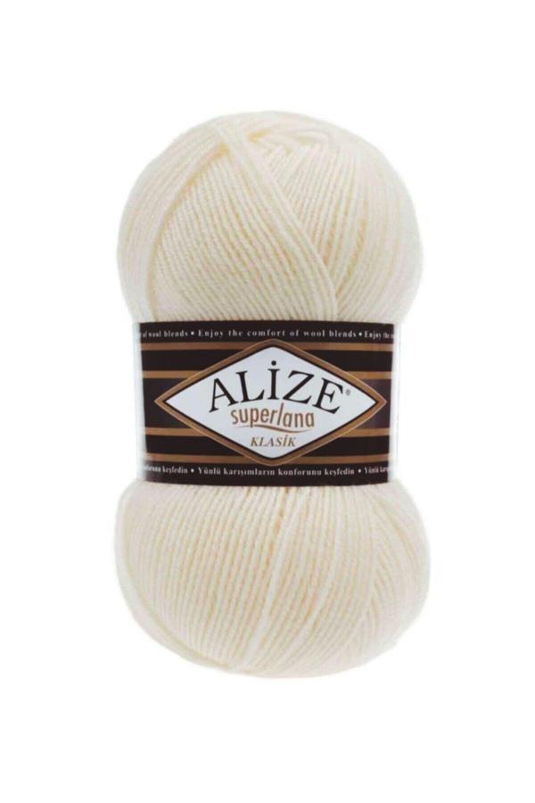 Alize ( 5 Adet ) Superlana Klasik 1 Krem El Örgü Iplikleri Yelek Hırka Ipi Atkı Kazak Ipliği - Image 1