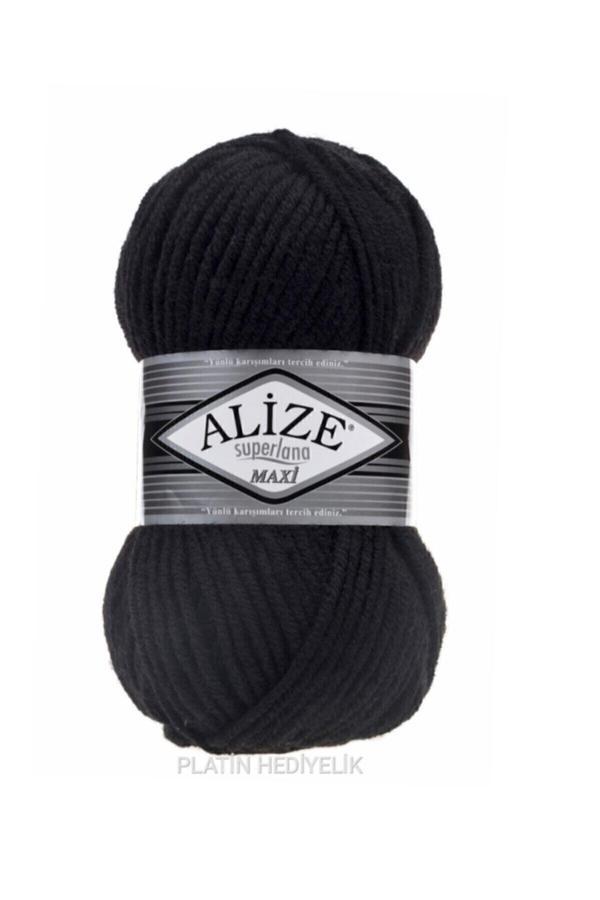 Alize Superlana Maxi El Örü Iplikleri Yelek Hırka Ipi Atkı Kazak Ipliği 60 Siyah - Image 1