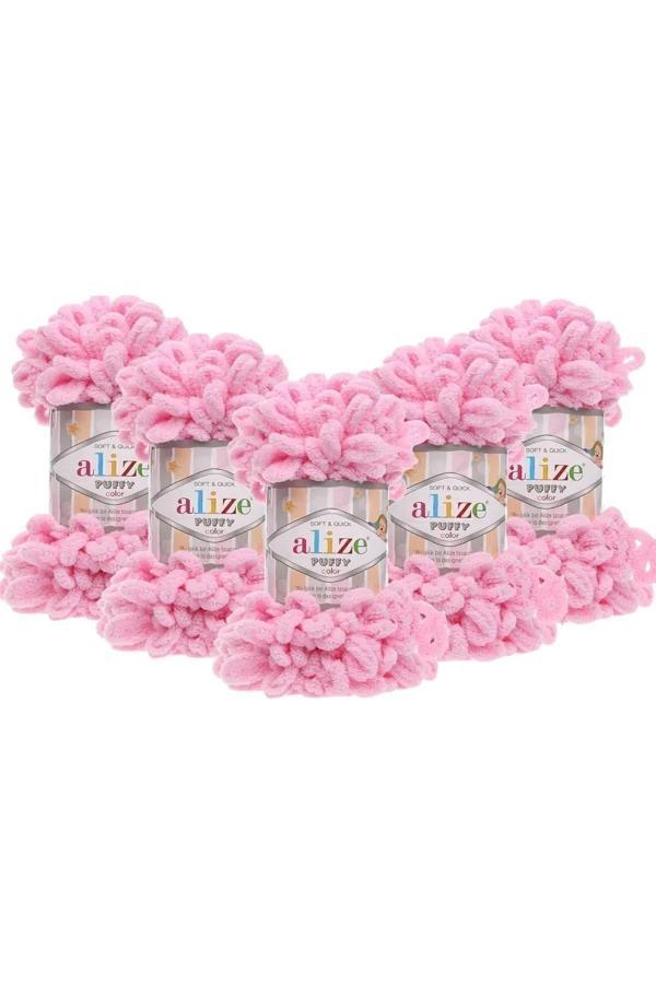 Alize ( 5 Adet ) Puffy 185 Pembe El Örgü Iplikleri Panduf Battaniye Ipi Atkı Hırka Paspas Ipliği - Image 1
