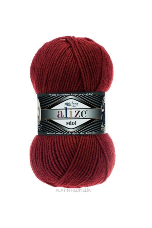 Alize ( 5 Adet ) Superlana Midi 56 Kırmızı El Örgü Iplikleri Yelek Hırka Ipi Atkı Kazak Ipliği - Image 1