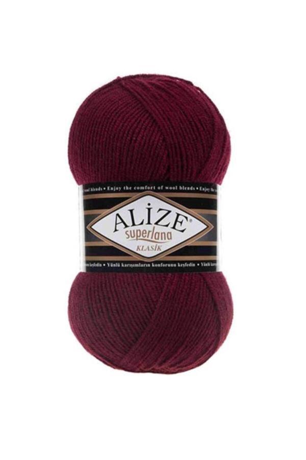 Alize ( 5 Adet ) Superlana Klasik 57 Bordo El Örgü Iplikleri Yelek Hırka Ipi Atkı Kazak Ipliği - Image 1