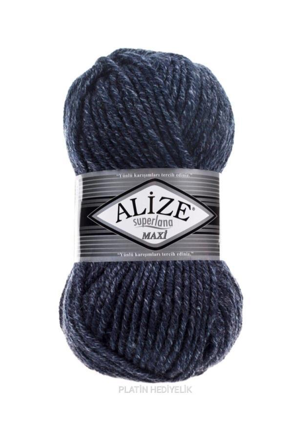 Alize ( 5 Adet ) Superlana Maxi 805 Alacalı Mavi El Örgü Iplikleri Yelek Hırka Ipi Atkı Kazak Ipliği - Image 1