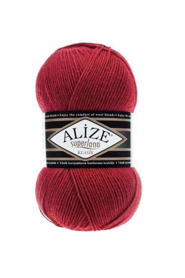 Alize ( 5 Adet ) Superlana Klasik 56 Kırmızı El Örgü Iplikleri Yelek Hırka Ipi Atkı Kazak Ipliği - Image 1