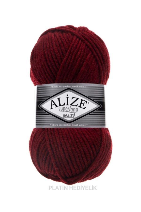 Alize ( 5 Adet ) Superlana Maxi El Örgü Iplikleri Yelek Hırka Ipi Atkı Kazak Ipliği 57 Bordo - Image 1